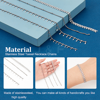4M 4 Style Stainless Steel Cobs & Satellite Chains and Square Charm Chains STAS-AR0001-37-1