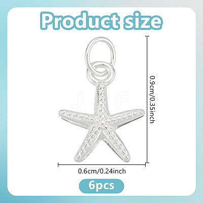 6Pcs 925 Sterling Silver Starfish Charms FIND-HY0004-20-1
