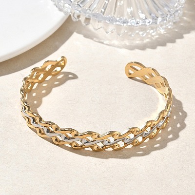 Two-tone 304 Stainless Steel Cuff Bangles for Women BJEW-A160-04GP-1