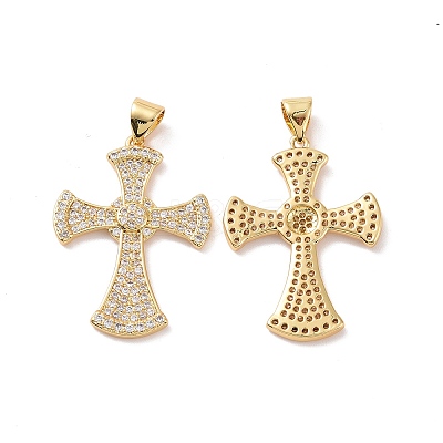 Cross Brass Micro Pave Clear Cubic Zirconia Pendants KK-G435-36G-1