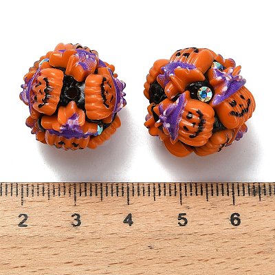 Halloween Theme Polymer Clay Rhinestone Beads with Resin RESI-Z045-02B-01-1