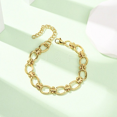 304 Stainless Steel Oval Link Chain Bracelets for Women BJEW-F536-10G-1