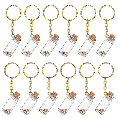 12Pcs Mini Glass Wishing Bottle Pendant Decorations with Plastic Paillette KEYC-DR00007-1