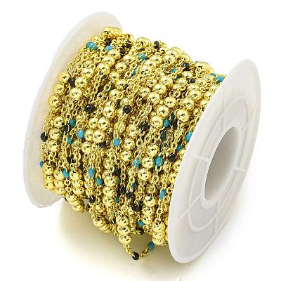 Brass Enamel Round Beaded Link Chain CHC-G022-07G-09-1