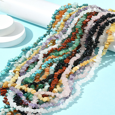 10 Strands 10 Styles Natural & Synthetic Mixed Gemstone Chip Beads Strands G-FS0005-89-1