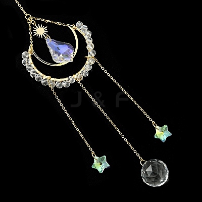 Glass Suncatcher with Brass Cable Chains & Links HJEW-JM04989-1