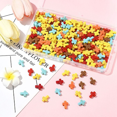 250Pcs Crackle Opaque Acrylic Beads OACR-FS0002-22-1