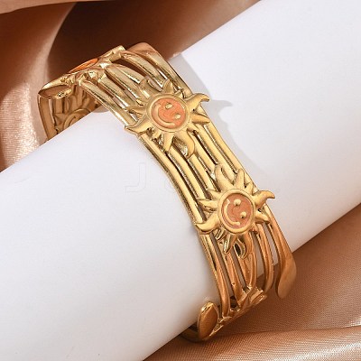 304 Stainless Steel Enamel Cuff Open Bangles for Women BJEW-F542-01G-04-1