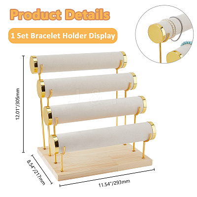 4-Tier Velvet T Bar Jewelry Bracelet Display Risers BDIS-WH0007-03G-1