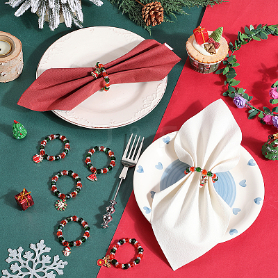 Christmas Theme Glass Beaded Napkin Rings AJEW-SC00029-1