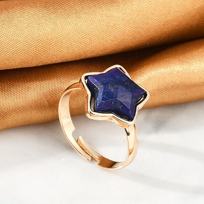 Star Natural Lapis Lazuli Adjustable Rings RJEW-H241-01G-01-1