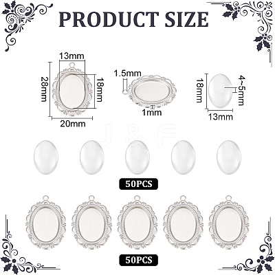 50Pcs 316 Surgical Stainless Steel Pendant Cabochon Settings STAS-UN0049-60-1