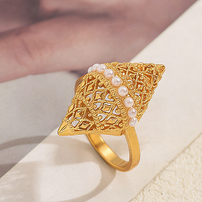 Brass with Plastic Pearls Finger Rings for Women ZR2109-1