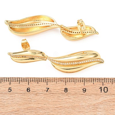 Brass Micro Pave Clear Cubic Zirconia Dangle Stud Earrings for Women EJEW-F418-23G-1