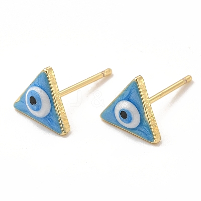 Enamel Triangle with Evil Eye Stud Earrings EJEW-E274-04G-10-1