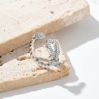 Brass Micro Pave Clear Cubic Zirconia Cuff Rings RJEW-U037-01P-1
