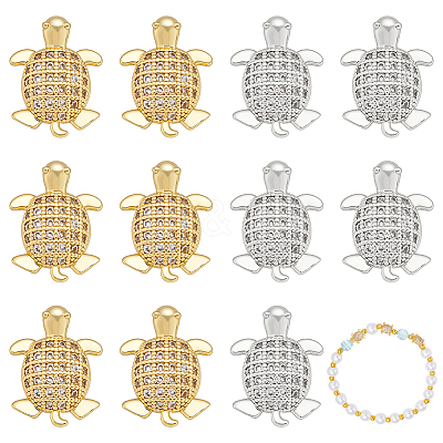 12Pcs 2 Colors Rack Plating Brass Micro Pave Clear Cubic Zirconia Beads KK-WR0001-61-1