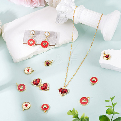 10Pcs 5 Styles Heart Theme Brass Enamel Pendants KK-TA0008-88-1