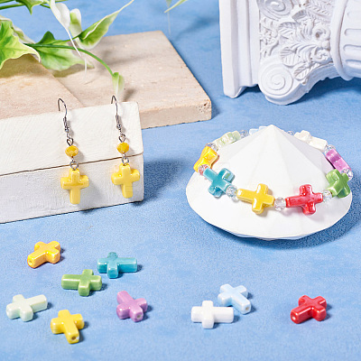 40Pcs 8 Colors Glazed Porcelain Beads PORC-TA0001-16-1