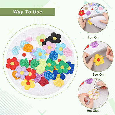 40Pcs 20 Styles Rose Shape & 5-Petal Flower Computerized Embroidery Cloth Iron on/Sew on Patches DIY-AR0003-12-1