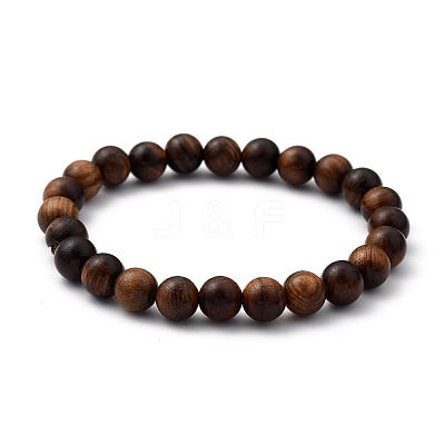 Unisex Natural Wood Beaded Stretch Bracelets X-BJEW-JB05463-03-1