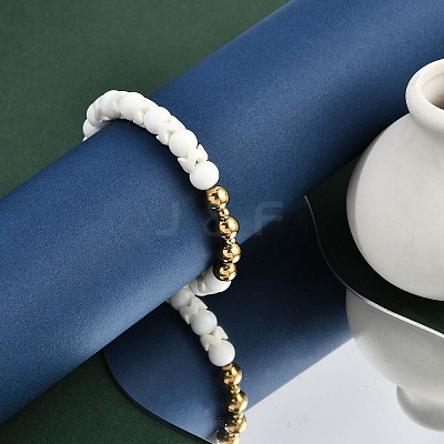 Ion Plating(IP) 304 Stainless Steel & Round Glass Beaded Stretch Bracelets for Women Men BJEW-M046-05G-1