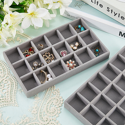 18 Grids Rectangle Wood Covered with Velvet Jewelry Trinket Display Trays AJEW-WH20054-062H-02-1