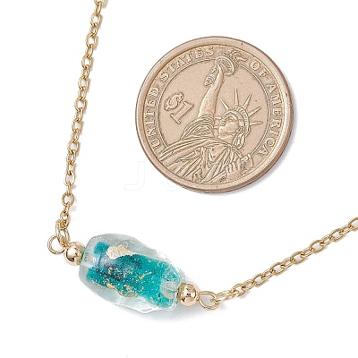 2Pcs 2 Colors Handmade Gold Sand Lampwork Oval Pendant 304 Stainless Steel Cable Chain Necklaces NJEW-JN05375-1