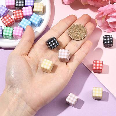 24Pcs 8 Colors Printed Opaque Acrylic Beads MACR-FS0002-47-1