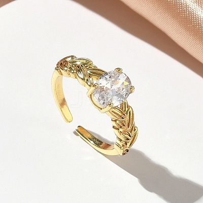 Brass Micro Pave Cubic Zirconia Cuff Open Rings RJEW-C163-25A-G-1