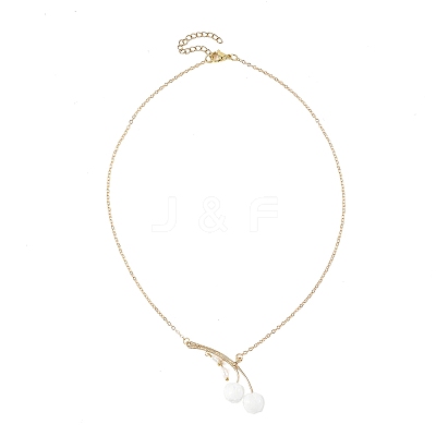 Handmade Lampwork & Cultured Freshwater Pearl Flower Pendant Brass Cable Chain Necklaces for Women NJEW-TA00259-1