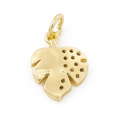 Brass Micro Pave Clear Cubic Zirconia Leaf Charms ZIRC-F132-48G-1