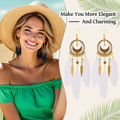 2Pairs 2 Colors Feather Chandelier Earrings EJEW-TA0001-81C-1