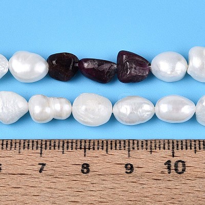 Natural Tourmaline Nuggets & Natural Cultured Freshwater Pearl Beads Strands PEAR-N023-01A-11-1