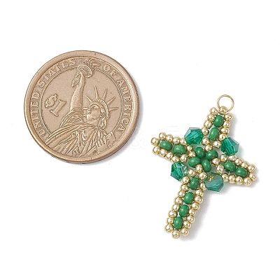 Glass Seed Beaded Cross Pendants PALLOY-MZ00826-07-1