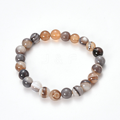Natural Striped Agate/Banded Agate Beaded Stretch Bracelets BJEW-Q692-03J-1