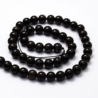Natural Golden Sheen Obsidian Beads Strands G-F364-08-8mm-1