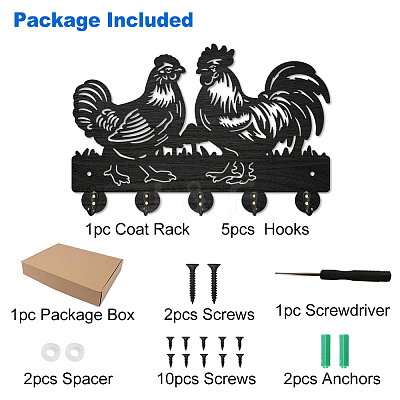 Wood & Iron Wall Mounted Hangers HJEW-WH0055-098-1