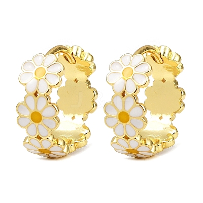 Brass Enamel Hoop Earrings EJEW-S277-01G-1