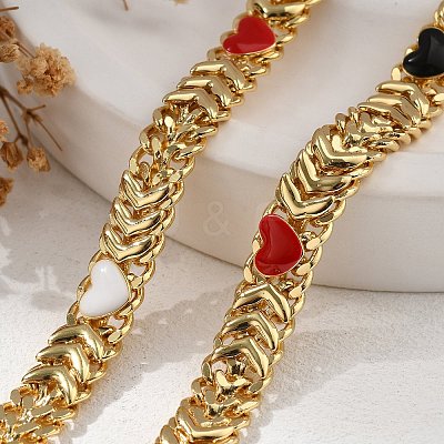 Brass Enamel Heart Links Bracelets for Women BJEW-B125-07G-1