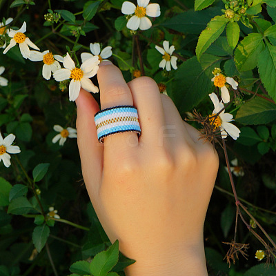 Adjustable Bohemian Style 304 Stainless Steel and Glass Seed Beads Cuff Rings FS-WG09053-16-1