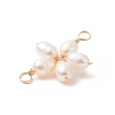 Natural Cultured Freshwater Pearl Connector Charms PALLOY-JF02025-1