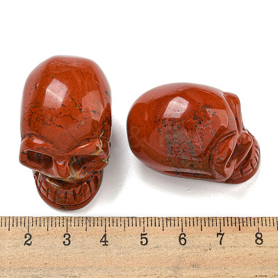 Halloween Natural Red Jasper Skull Figurines DJEW-L021-01C-1