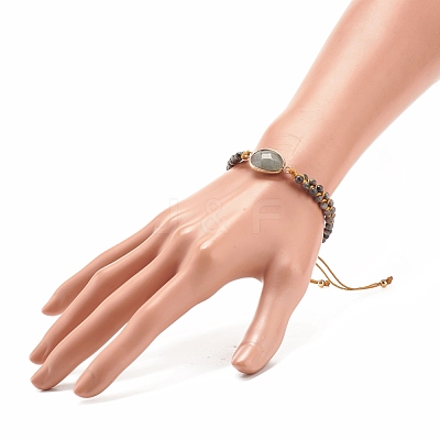 Teardrop Natural Larvikite Braided Bead Bracelet BJEW-JB08116-01-1