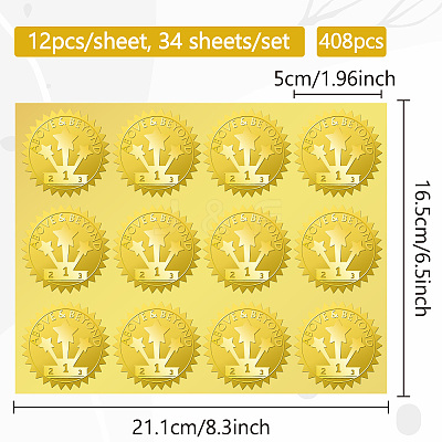 34 Sheets Self Adhesive Gold Foil Embossed Stickers DIY-WH0509-033-1