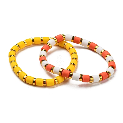 7Pcs 7 Style Polymer Clay Heishi Surfer Stretch Bracelets Set BJEW-SW00088-02-1