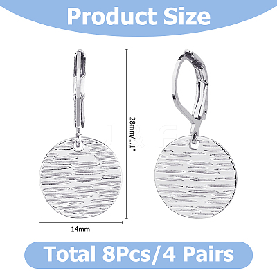 4 Pairs Brass Textured Flat Round Leverback Earrings EJEW-HS0001-22P-1