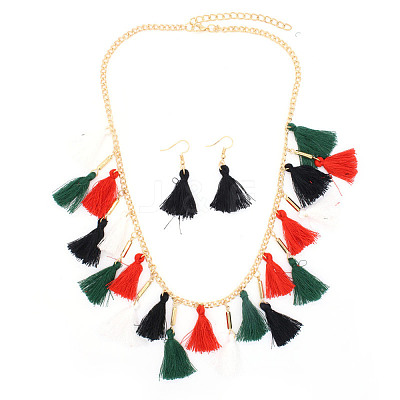 Christmas Polyester Tassel Necklaces & Dangle Earring Sets FS-WG24699-06-1