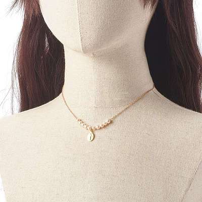 Oval with Virgin Mary & Natural Pearl Beads Pendant Necklaces NJEW-JN03625-01-1