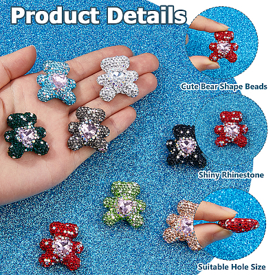 8Pcs 8 Styles Rhinestone Clay Pave Beads RB-HS0001-01-1